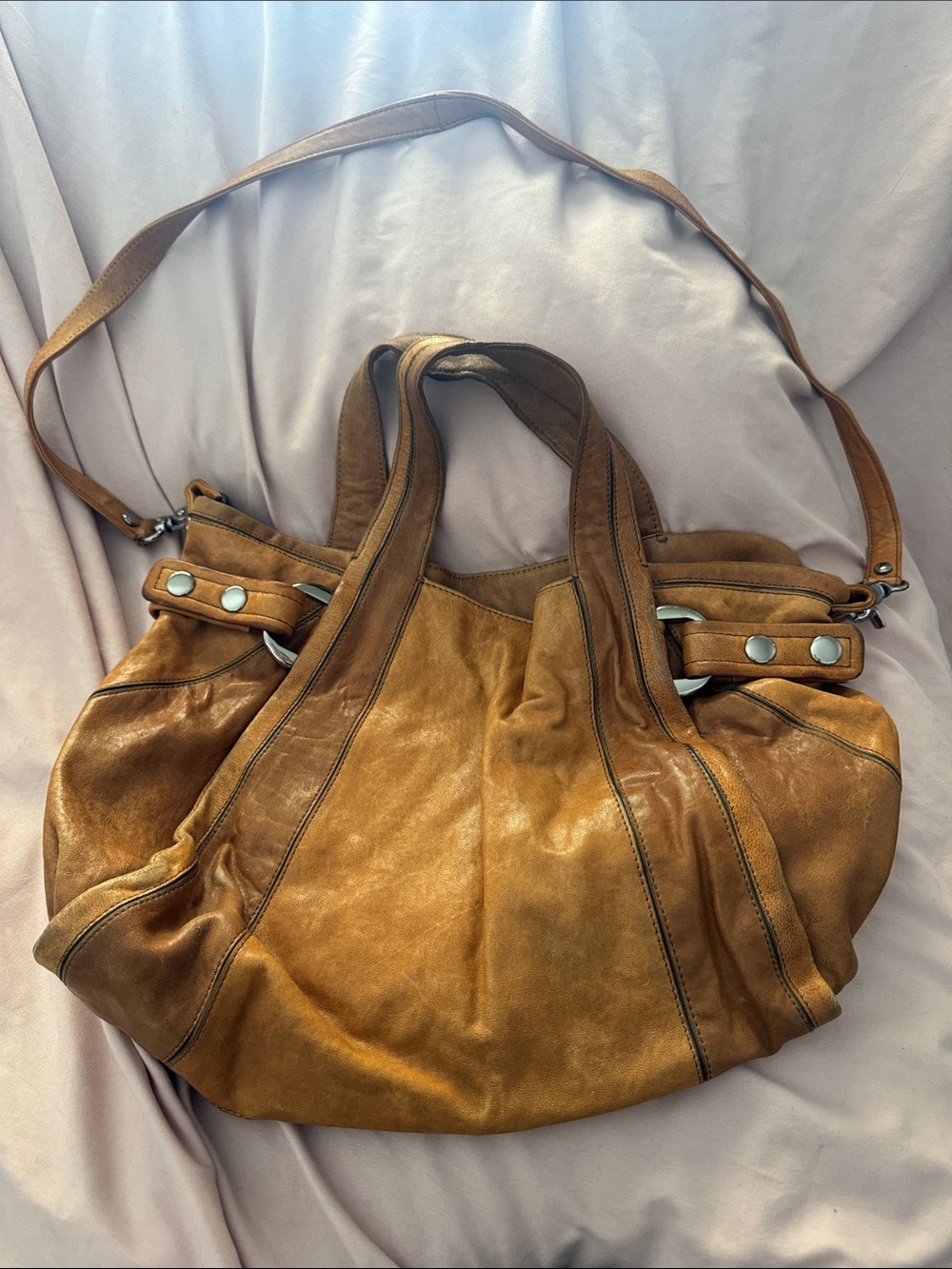 Kooba Classic Tan Leather Satchel Bag - Women's Shoulder Handbag should strap